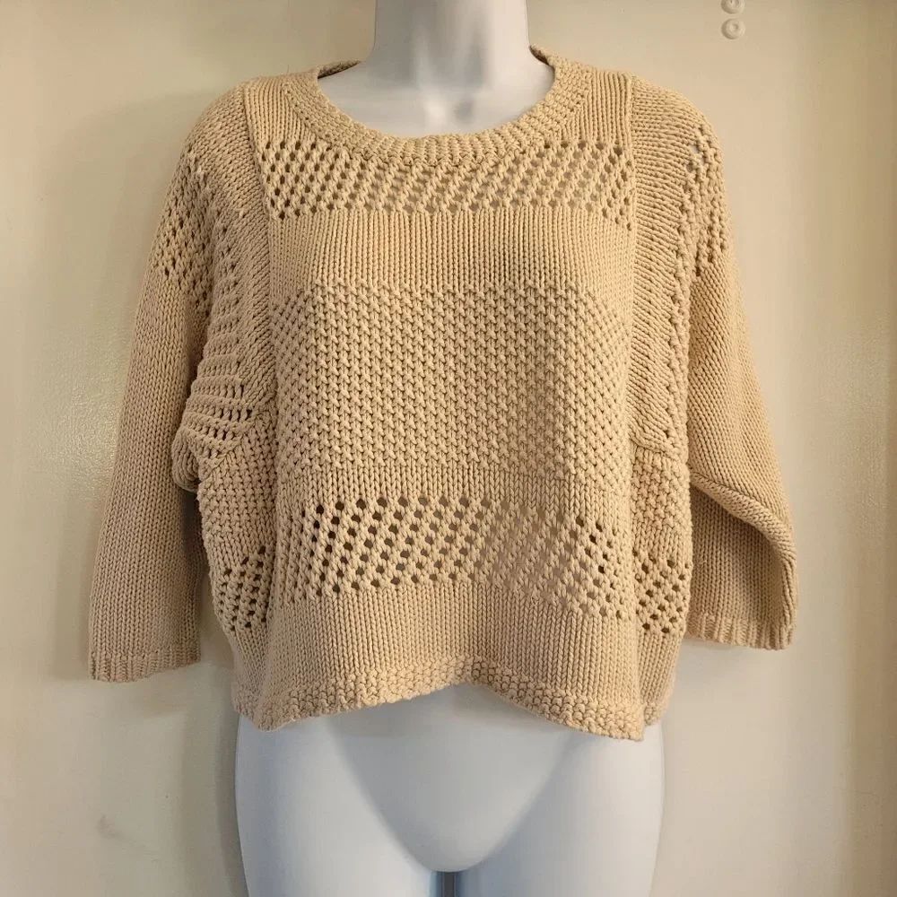 Lovers + Friends Open Knit Pullover Sweater Cropped Boxy Size Small